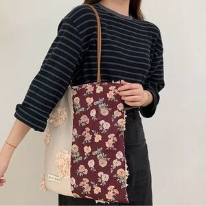 Floral Panel Tote Bag in Burgundy and Cream